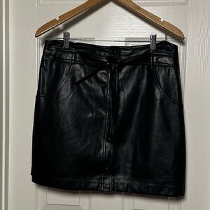 Dolce Cabo Faux Black Leather Mini Skirt with Tie
